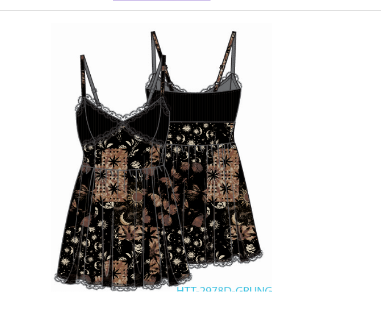 Black lace camisole concept with celestial patchwork print
