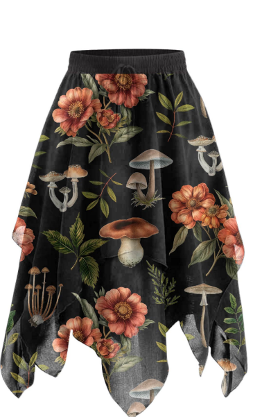Botanical mushroom print handkerchief harem pant concept