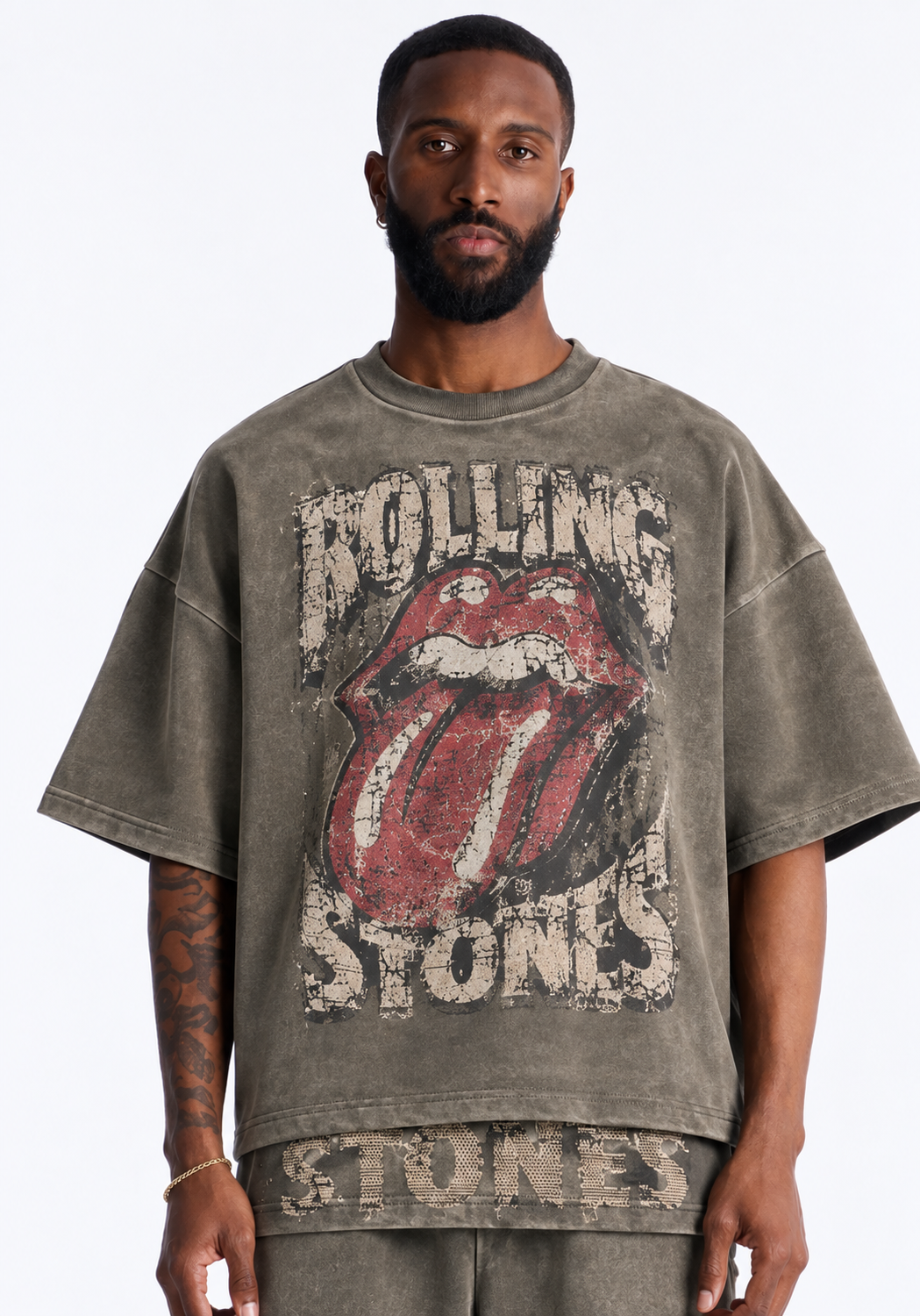 Oversized washed Rolling Stones graphic tee with distressed print