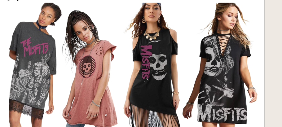 Four fashion-forward Misfits graphic dresses and reconstructed tops