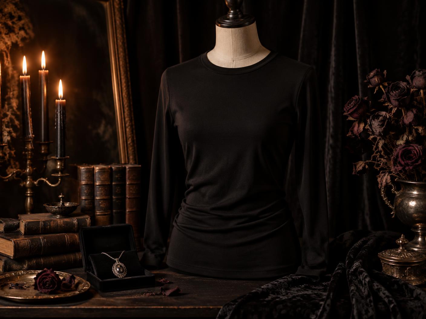 Gothic-inspired apparel and accessories styling representing the Anne Rice licensing program
