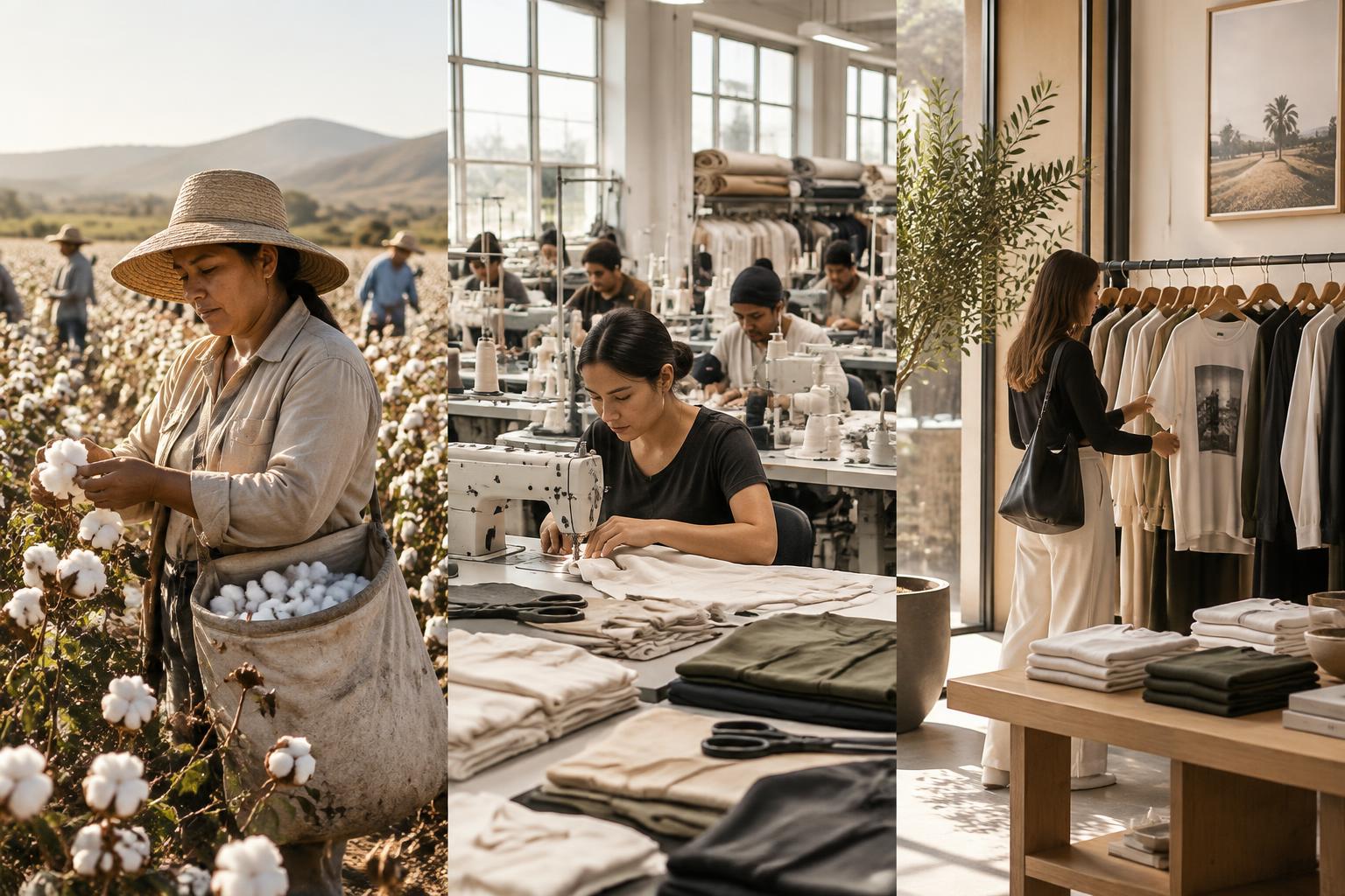 Cotton harvesting, apparel production, and finished fashion at retail